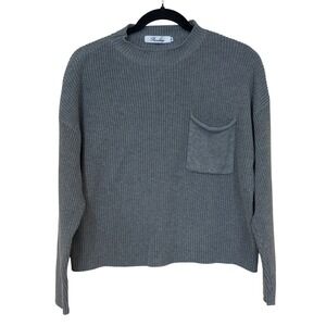 Prinbara Mock Neck Sweater Womens Size M Gray Ribbed Knit Pocket Pullover